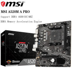 MSI Mainboard A520M A PRO Motherboard AMD A520 Socket AM4 STAT 3.0 DDR4 Memory channel Dual M.2 SSD 4600(OC) MHz Audio etc