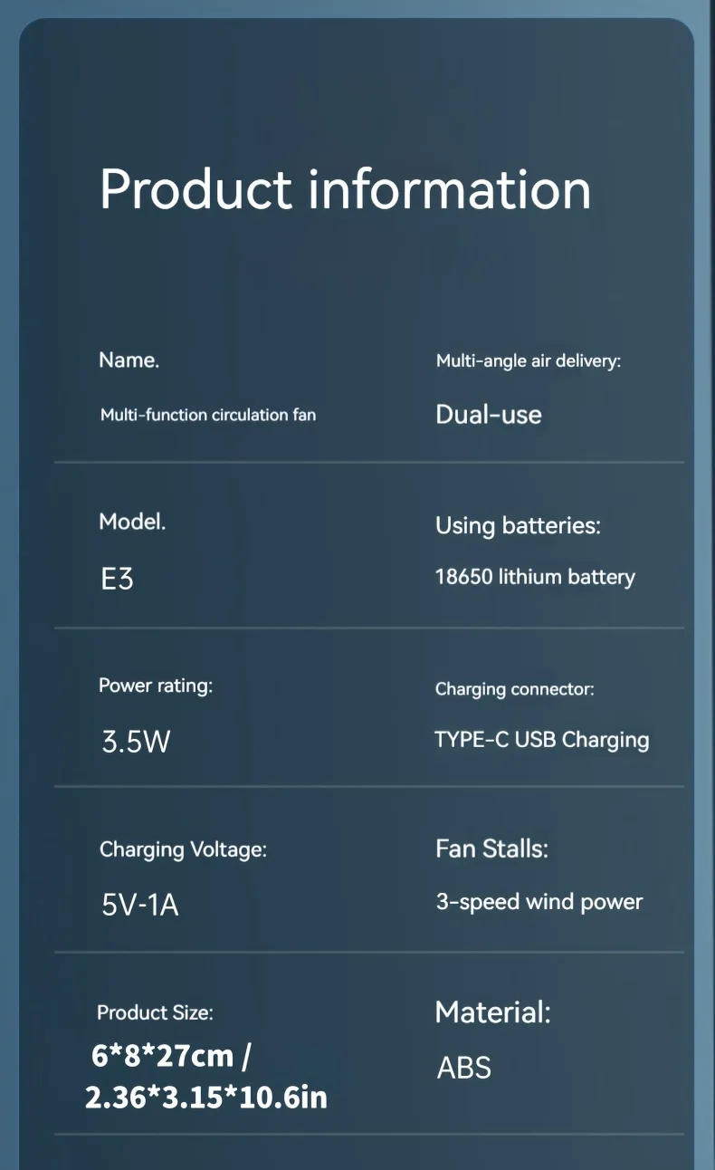 Description Picture 6 of itemBladeless Fan Desktop Tower Fan Portable Rechargeable Air Humidifier Circulation Fan Portable Air Conditioner Strong Wind fans