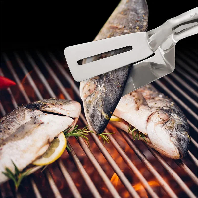 Description Picture 5 of item304 Stainless Steel Frying Shovel Clip Multifunctional Steak Bbq Tongs Pancake Fried Pizza Steak Fish Spatula Bread Kitchen Tool