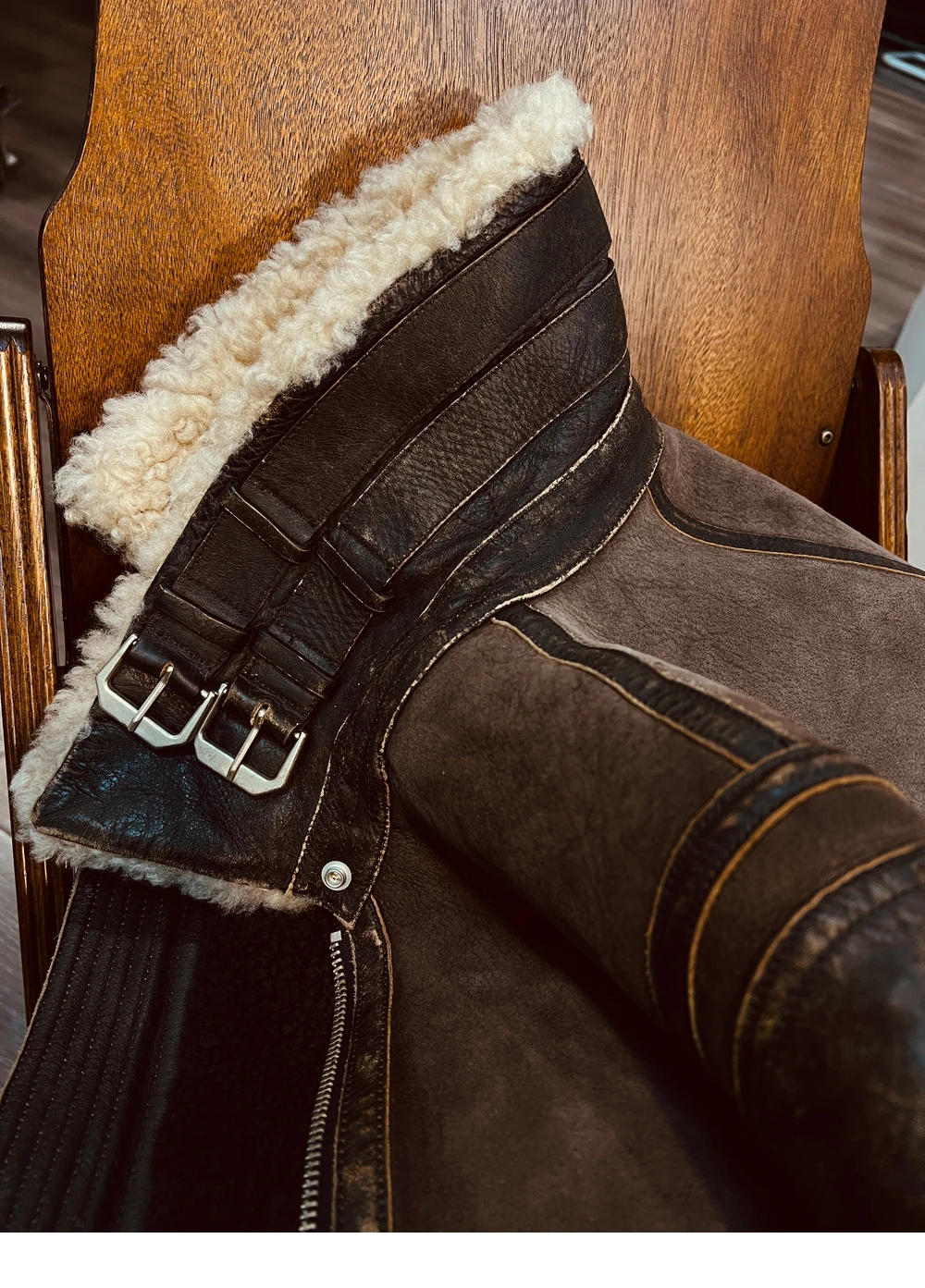 Description Picture 6 of itemCDF2093 European High Quality Super Warm Genuine Sheep Leather Jacket Mens Big Size B2 Shearling Bomber Military Pilot Fur Coat