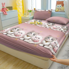 1 Cartoon Fun Animal Printed Matte Fitted Sheet, Bedroom Printed Bed Cover, Bedding (Excluding Pillowcases)