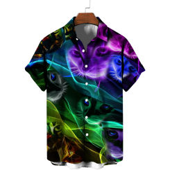 Neue Cartoon-Stil bunte Katze Hawaii-Shirt kurz ärmel ige 3D-gedruckte Anime übergroße Herren hemd y2k Kleidung Harajuku
