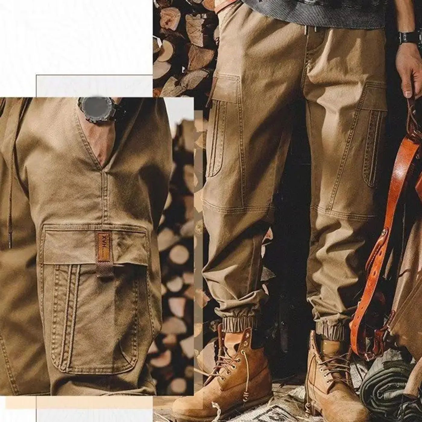 Description Picture 6 of itemHigh Street Trousers Stylish Men's Cargo Pants with Multiple Pockets Elastic Waist Ankle-banded Design for High Street for Men