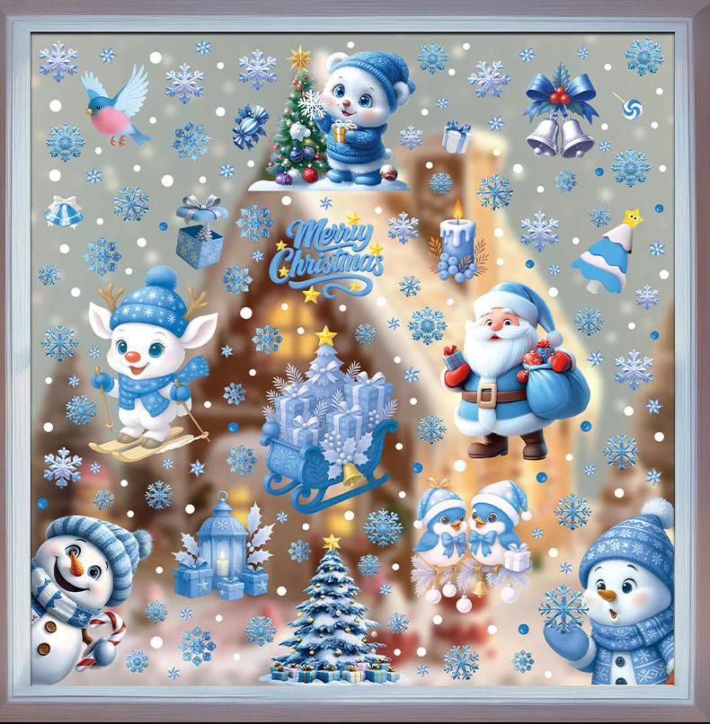 Description Picture 5 of itemChristmas Decorative Stickers Cartoon Santa Snowmen Bells Static Window Glass Stickers for Holiday Party Decor