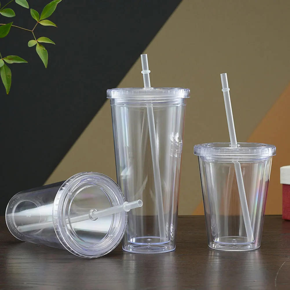 Description Picture 3 of item350ml/450ml/650ml Clear Tumbler With Straw Reusable Transparent Double-layer Water Bottle For Coffee Milk Smoothie Cup Drinkware