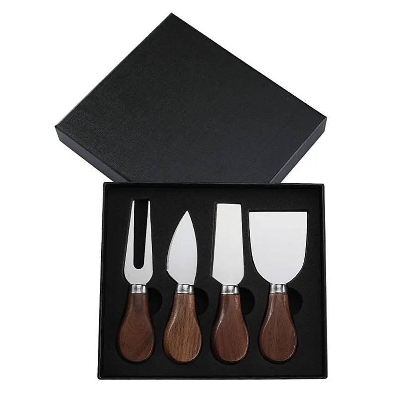 Description Picture 5 of itemPremium Exquisite Stainless Steel Cheese Knives Set Fork Spreader Collection Walnut Handle  Slicer with Gift Box