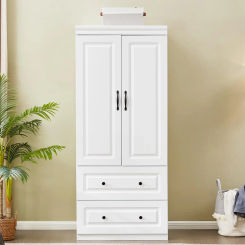 74" H Wardrobe Closet with 2 Doors Wood Armoire Wardrobe Closets Cabinet Wardrobe Cabinet White Storage Cabinet Bedroom Armoires
