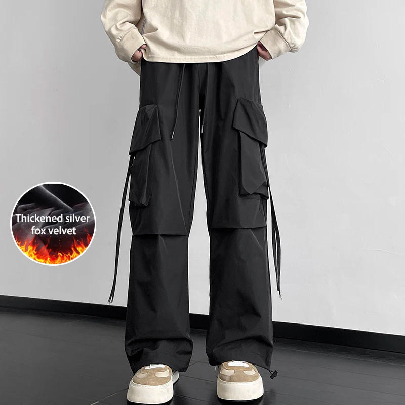 Description Picture 3 of itemMen's Fleece Straight-leg Plus-size Cargo Pants Outdoor Loose Windproof Solid Color Sweatpants Men's Winter Warm Legging Slacks
