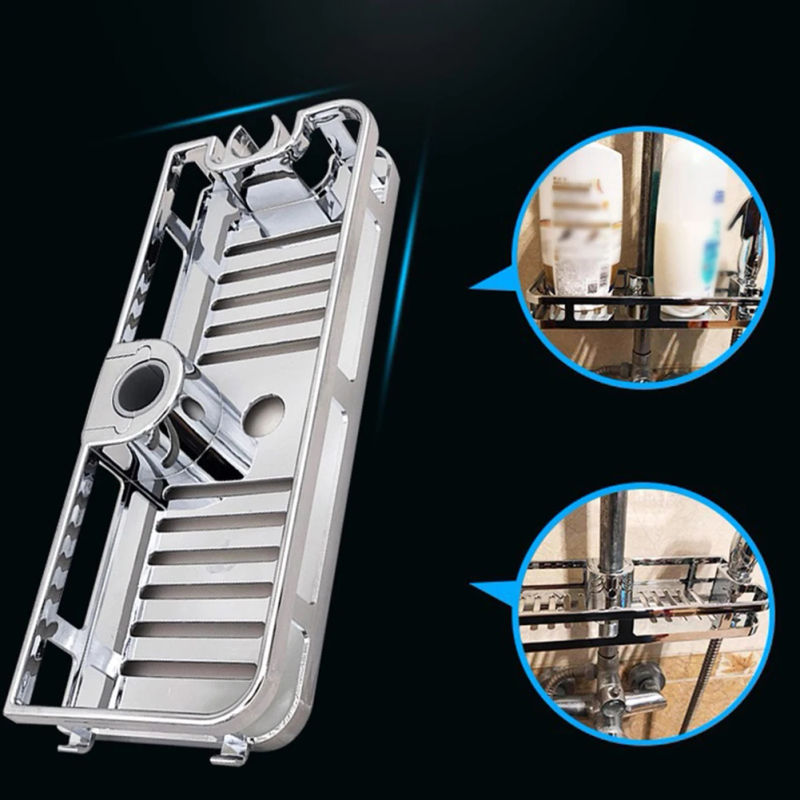 Description Picture 5 of itemBathroom Hanging Pole Shower Basket Tidy Storage Shelf Organiser Tray Rack No Drilling Storage Rack For Bathtub Accessories