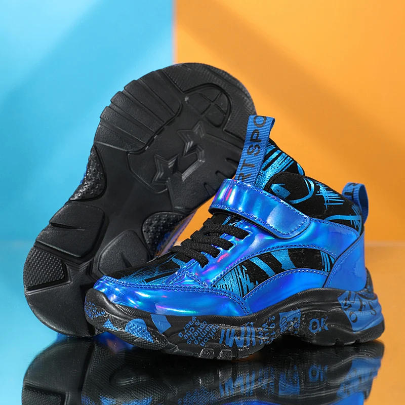 Description Picture 5 of itemTennis Shoes for Boys High Top PU Boots for Kids Outdoor Sports Non Slip Sneakers Free Shipping Childrens Basketball Shoes