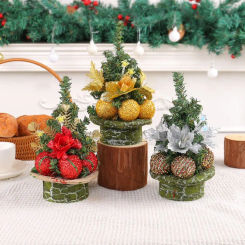 Mini Christmas Ball Tree Ornaments DIY Handicraft Plastic Small Christmas Tree Exquisite Artificial Xmas Pine Tree