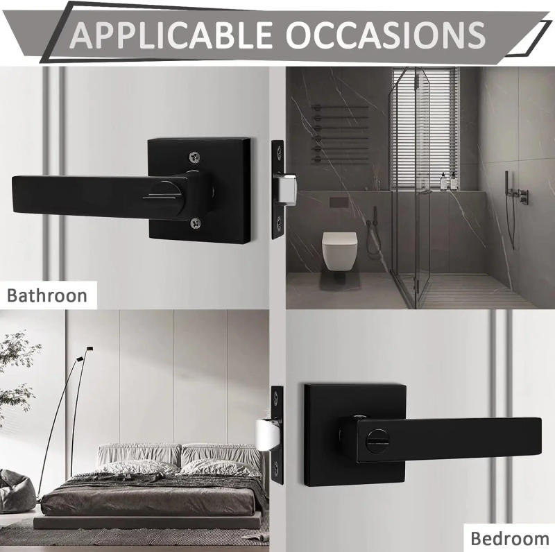 Description Picture 6 of item8 Pack Square Door Lever Privacy Door Lock Handleset Keyless Lockset Door Knobs Storage Room Bathroom Set No Key in Black