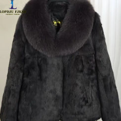 Real Rabbit Fur Coat Women Autumn Winter Short Jacket Thick Warm New Fashion Fox Fur Collar Elegant Female Warm Outerwear