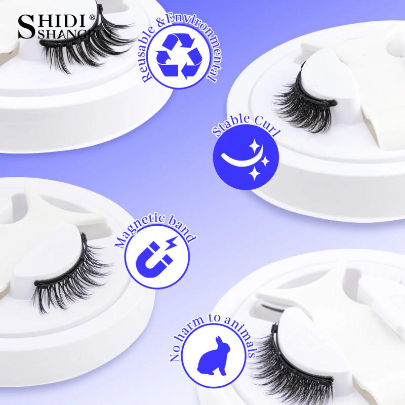Description Picture 6 of item1 Pair Magnetic False Eyelashes Handmade 3D Natural False Eyelashes Reusable Magnetic Eyelashes Tweezers Set Makeup Tools