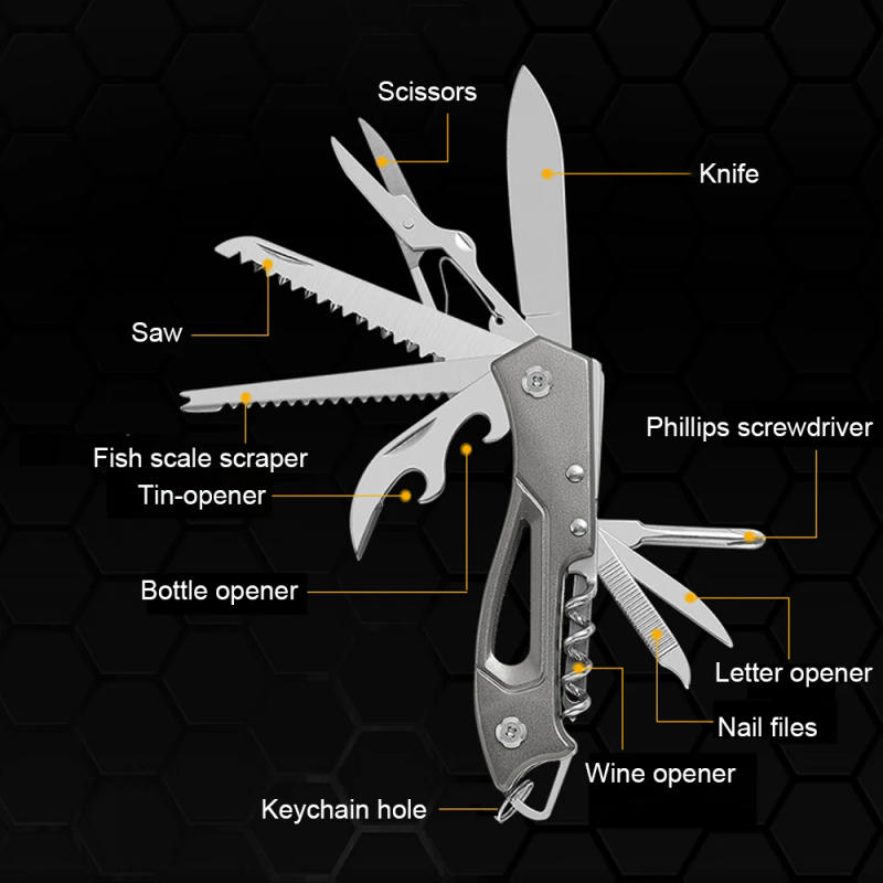 Description Picture 4 of itemMulti-Functional Swiss Knife Outdoor Camp Multi-Tool Bottle Opener Portable Folding Knife Scissors Saw Military Pocket Knife