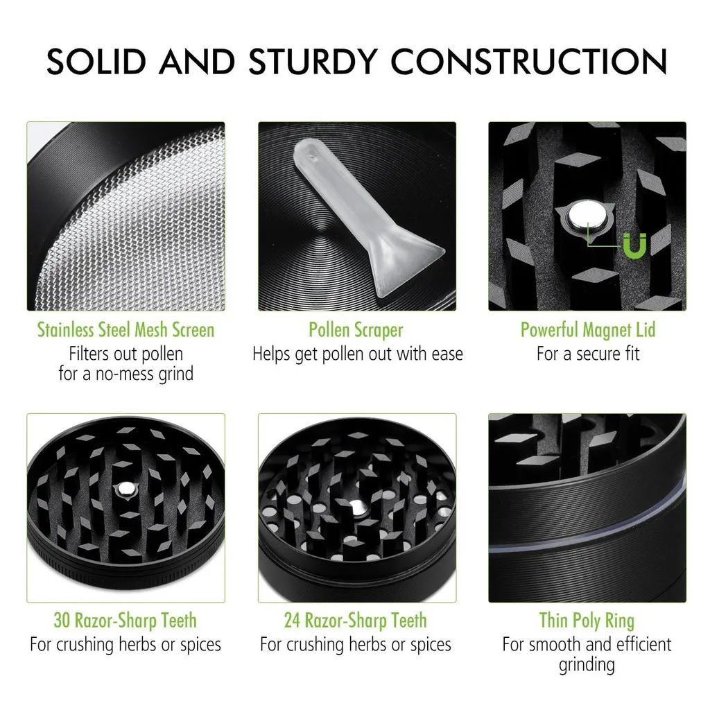 Description Picture 6 of itemR&R 4-Layer Herbal Tobacco Grinders Zinc Alloy 40/50/63mm Manual Cutting Pipe Dry Herb Crusher Mill for Smoking Accessories