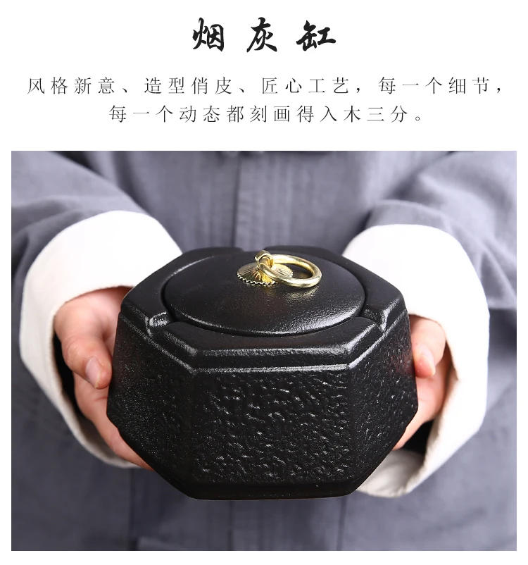 Description Picture 3 of itemBlack Ceramic Ashtray Vintage Home Living Room Tea Table Ceramic Ashtray with Lid Bar Office Decoration Supplies Ashtray