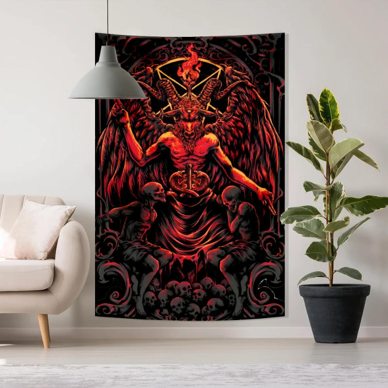Description Picture 5 of itemGoat Skeleton Eye Tapestries Black And White Wall Hanging Gothic Devil Dragon Demon Satan Print For Bedroom Decor Backdrop