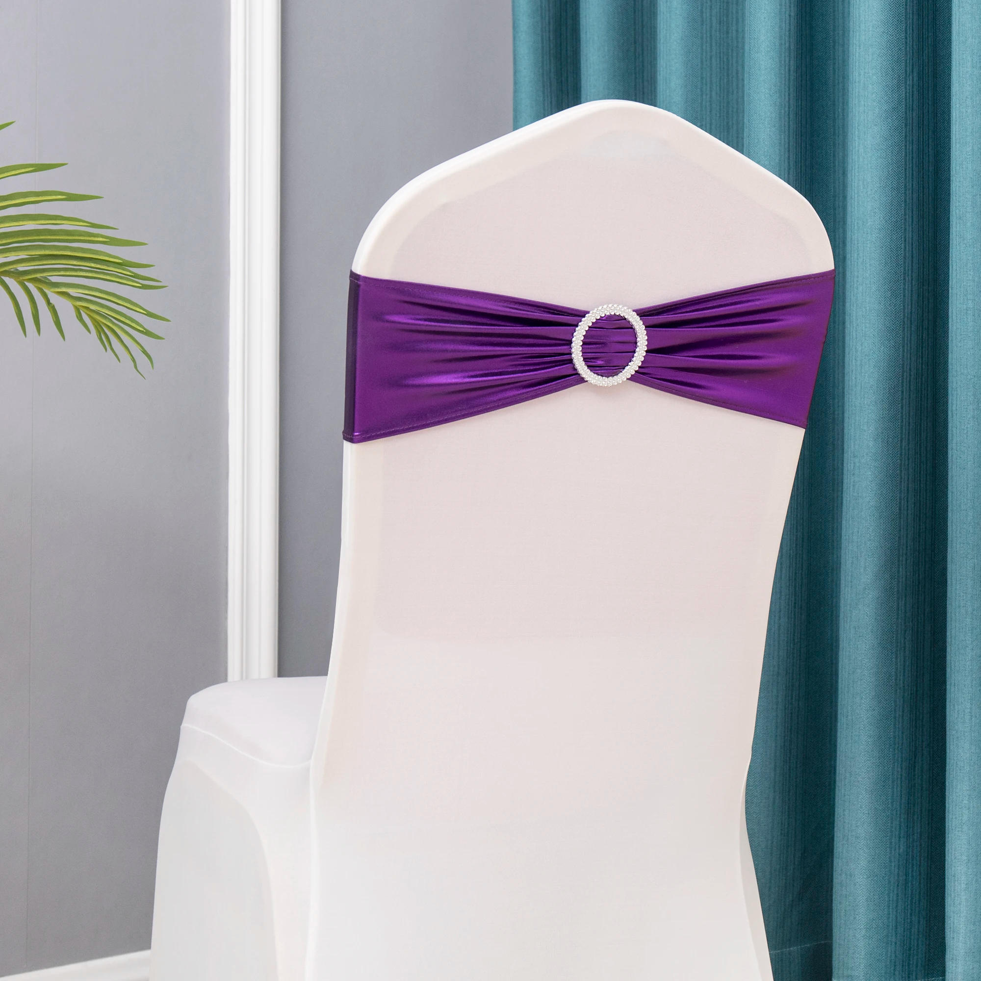 Description Picture 6 of item50PCs/lot Wedding Chair Decoration Metallic Gold Chair Sashes Knot Bands Chair Bows For Wedding Party Banquet Event Chair Decors