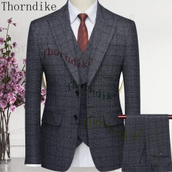 Thorndike 2023 Classic Glen Plaid 3 Piece Vintage Men Suits Winter Jacket Vest Pants Tailor-Made Business Office Wedding