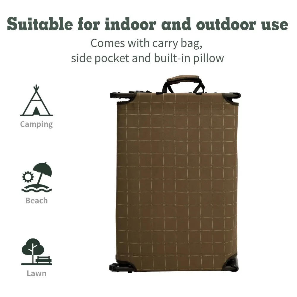Description Picture 5 of itemSunnyfeel Brown Printed Sturdy and Comfortable Portable Camping Cot with Side Pocket for Outdoor Use Furnishings Camping Cots