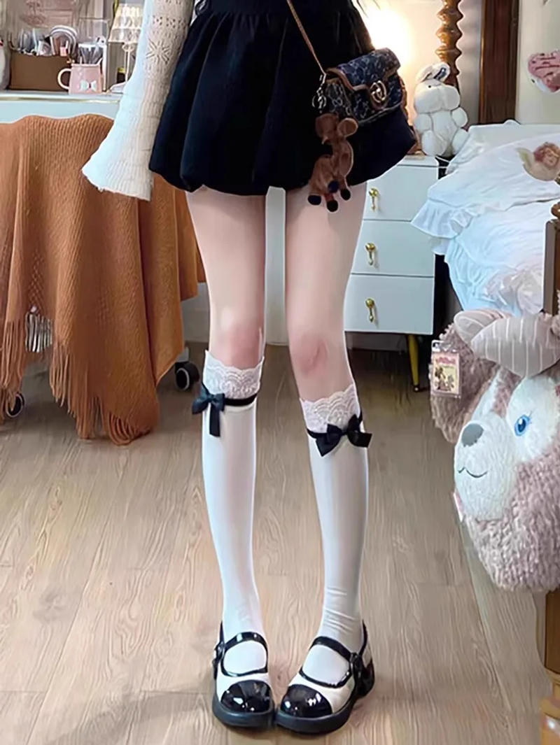Description Picture 6 of itemWomen's Socks Spring Summer Lace Lace Pile Socks Long Tube Day Sweet Girly Slimming Thin Bow White Cute Calf Socks Fashion Socks