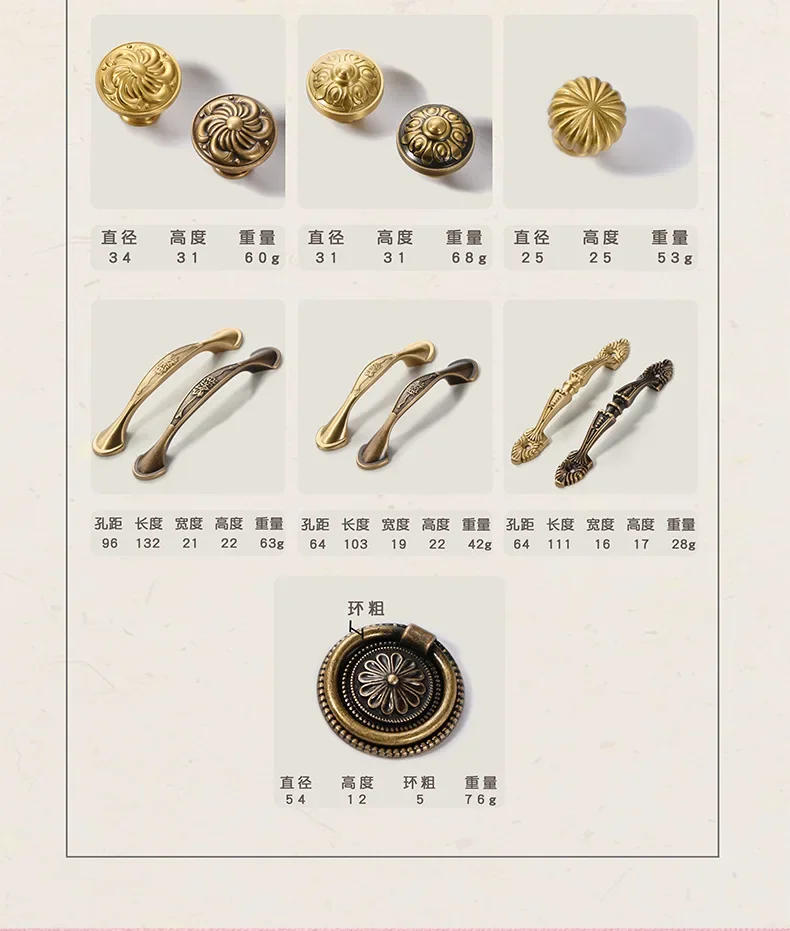 Description Picture 4 of itemSolid Brass Cabinet Handles Desk Drawer Pull Furniture Door Knob for Drawer Knob European Furniture Hardware Kitchen Accessories