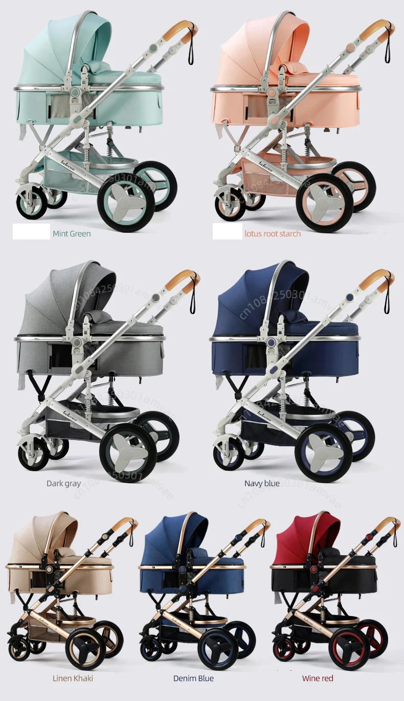 Description Picture 2 of item3-in-1high landscape baby stroller that can be seated or reclined,one click folding and folding,two-way shock-absorbing handcart