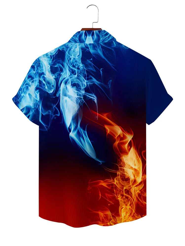 Description Picture 5 of item2024 Five color Flame 3D Digital Printing Shirt Short sleeved Shirt Men's Casual Loose Half sleeved Cardigan Shirt Hot Selling
