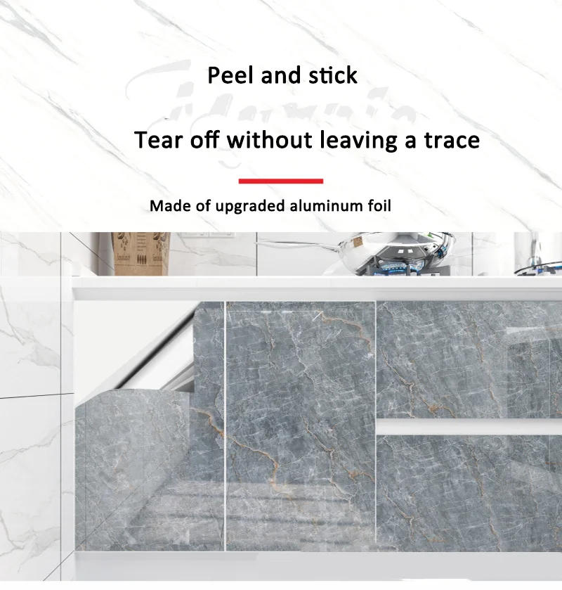 Description Picture 6 of item10M Waterproof Foil Marble Wallpaper for Bathroom Washbasin PET Self Adhesive Oil Proof Removable Kitchen Sticker Contact Paper