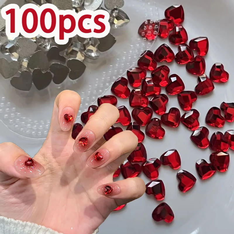 Description Picture 2 of item100pcs/Bag 3D Heart Rhinestones Nail Art Decorations Mini 6mm Flat-Bottom Jewelry Nail Charm Pink/Red Nail Art Stones Wholesale