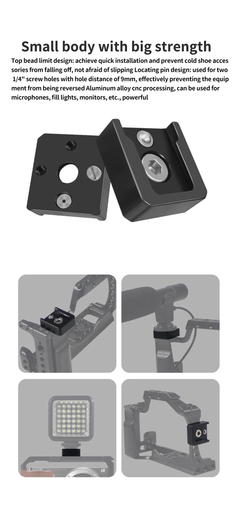 Description Picture 2 of itemHot Shoe Adapter w 1/4 Screw for BMPCC DSLR Camera Cage Rig A7C XT4 Microphone Monitor Tripod Cold Shoe Mount Studio Photography