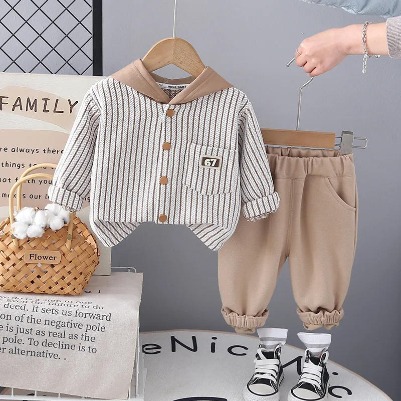 Description Picture 2 of itemSpring Autumn toddler Baby Boys' Clothes Outfits Sets Casual Hooded Striped Coat+Pants Suits for infant boys Clothing baby Sets