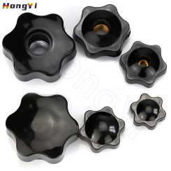 M4 M5 M6 M8 M10 M12 1/4" Plum Hand Tighten Nuts 6 Star Blind/Through Hole Clamping Knob Black Plastic Thumb Nuts Screw-On Handle
