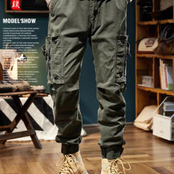 Work pants men's loose and trendy outdoor multi pocket American motorcycle pure cotton leggings casual long pants
