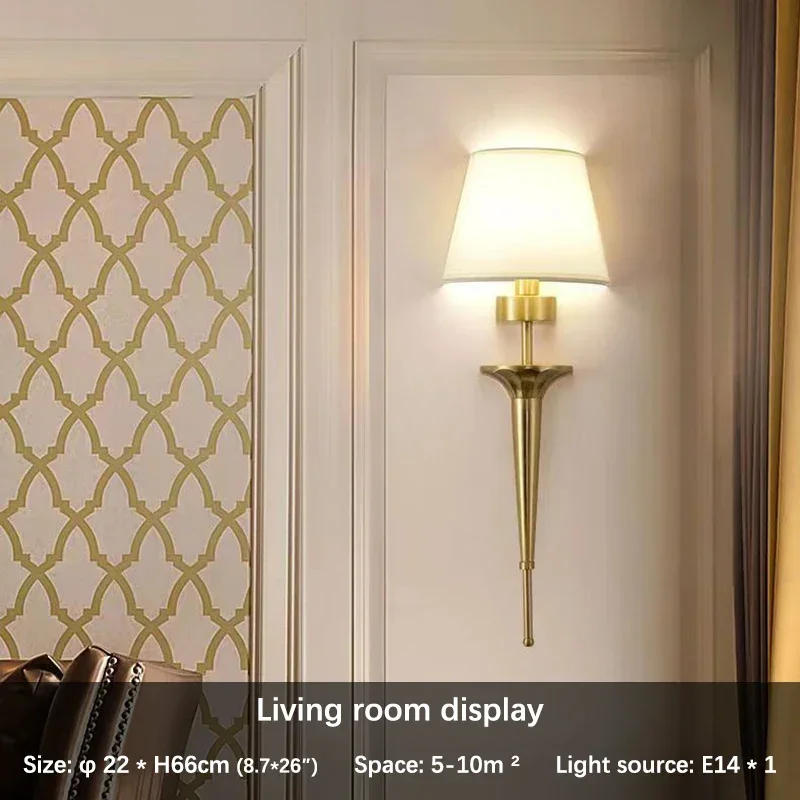 Description Picture 6 of itemOUFULA American Brass Wall Lamp Indoor Living Room Bedroom Bedside Lamp Retro villa Hotel Corridor Hallway luminária מנורת קיר