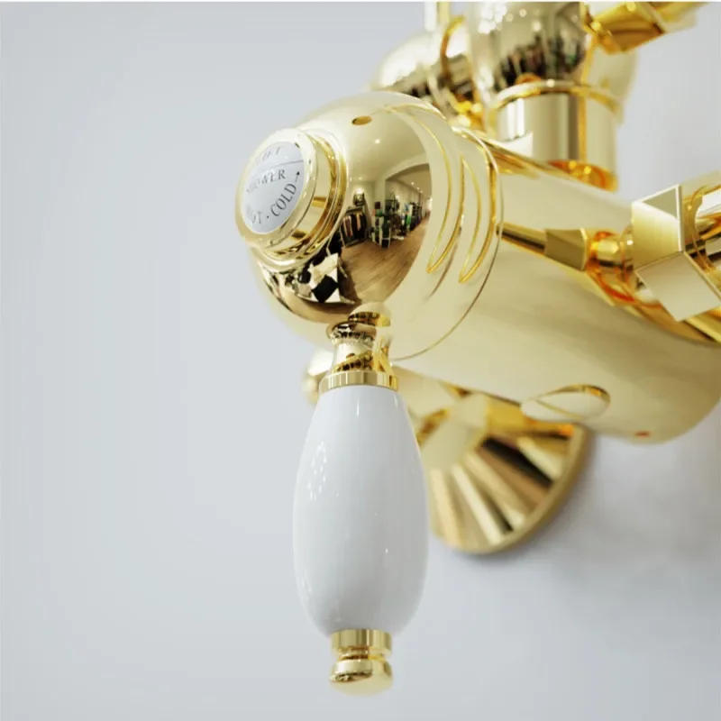 Description Picture 4 of itemBathroom Shower Set Wall Mounted Gold Single Lever Classical Faucet Bath & Mixer Tap Brass Shinning Gold