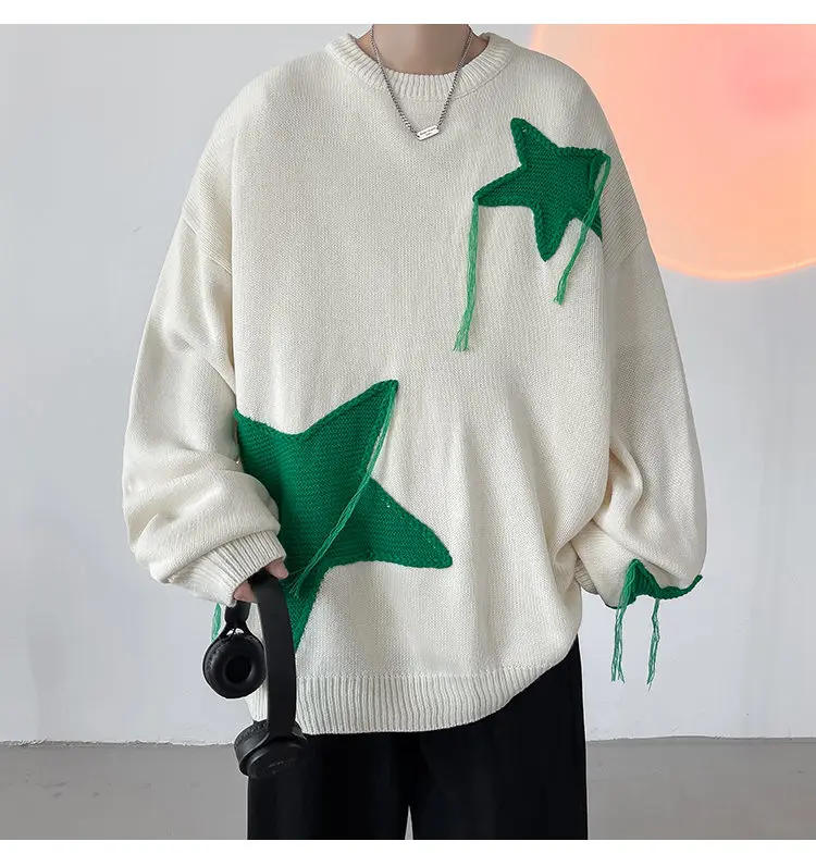 Description Picture 6 of itemMen's Winter Sweater Knitwear Pullover Knit Harajuku Printed Sweaters Male Clothes Luxury Clothing Korean Popular Clothes New