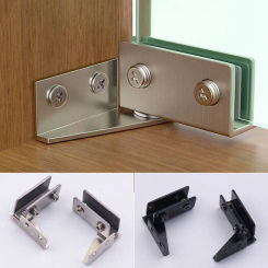 2PCS Zinc Alloy Glass Door Hinge Hardware Side Mounted Frameless Clamp Self-closing Furniture Cabinet Door Hinge Glass Cabinet