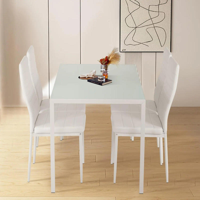 Description Picture 3 of itemDining Table Set Glass for Small Spaces Kitchen Table and Chairs for 4 Home Furniture Rectangular Modern, White Glass