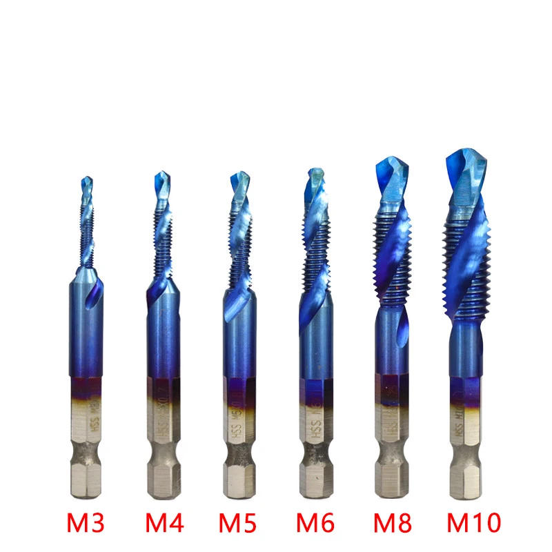 Description Picture 4 of item1/6Pcs Tap Drill Bit Set Hex Shank Titanium Plated HSS Screw Thread Bit Screw Machine Compound Tap M3 M4 M5 M6 M8 M10 Hand Tools