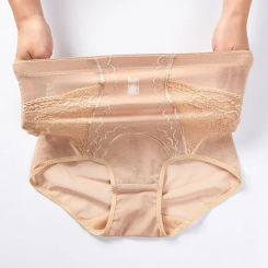 Women High Waist Body Shaper Slimming Butt Lifter Shapewear Solid Color Breathable Lace Underwear Tummy Control Panties Hip Pads