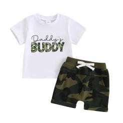 Baby Boys Shorts Set Short Sleeve Letters Print T-shirt with Camouflage Shorts Summer Outfit
