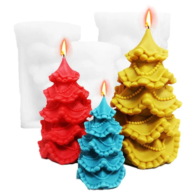 Description Picture 6 of itemMulti Size Lace Christmas Tree Candle Silicone Moulds Beautiful Relief Stack Cone Soap Mold Chocolate Cake Decor DIY Gypsum Gift