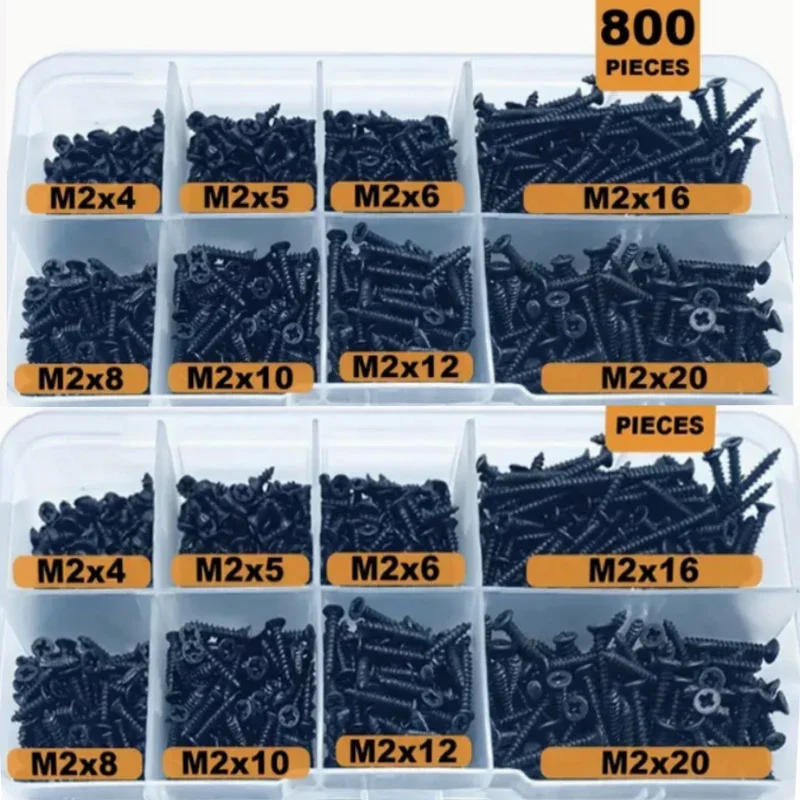 Description Picture 4 of itemM2 Black Cross Countersunk Head Flat Head Self Tapping Screw Combination Carbon Steel Black Phillips Mini Screw 800PCS