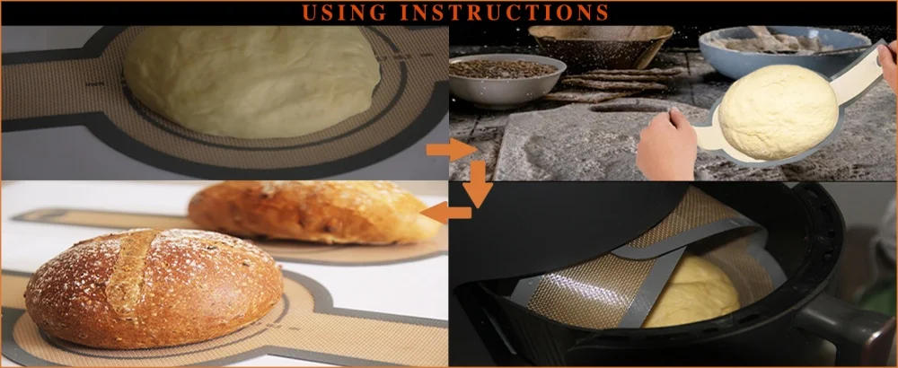 Description Picture 2 of itemReusable Silicone Bread Sling for Dutch Oven Baking Mat Long Handles Non-Stick Liners for Transferable Dough Pastry Supplies