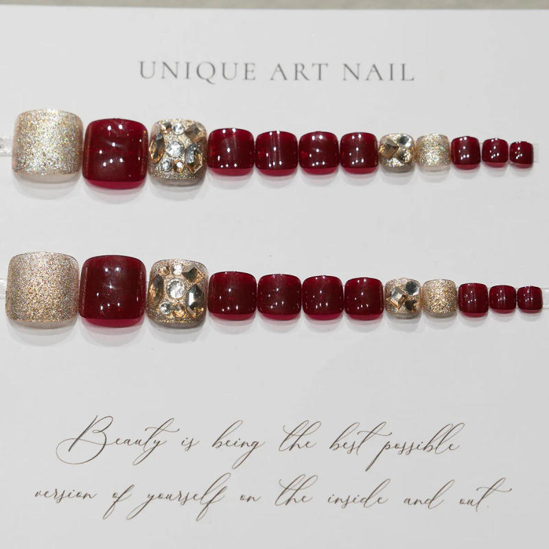 Description Picture 3 of item24pcs Glitter Crystal False Toenails Full Cover Wearable Rhinestone Fake Toe Nail Patch for Feet nails Supplies professionals