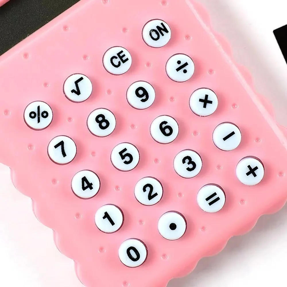 Description Picture 6 of itemMini Digit Calculator Portable Kawaii Pocket Square Cute Biscuit Shape Display Candy Color Cartoon Creative Office Supplies