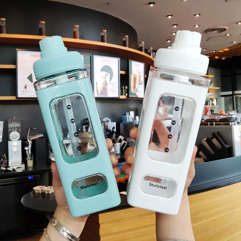 Description Picture 6 of item700/900ml Kawaii Pastel Water Bottle with Straw Girl Plastic Travel Tea Juice Milk Cup Portable Cute Shaker Drink Bottle Gift