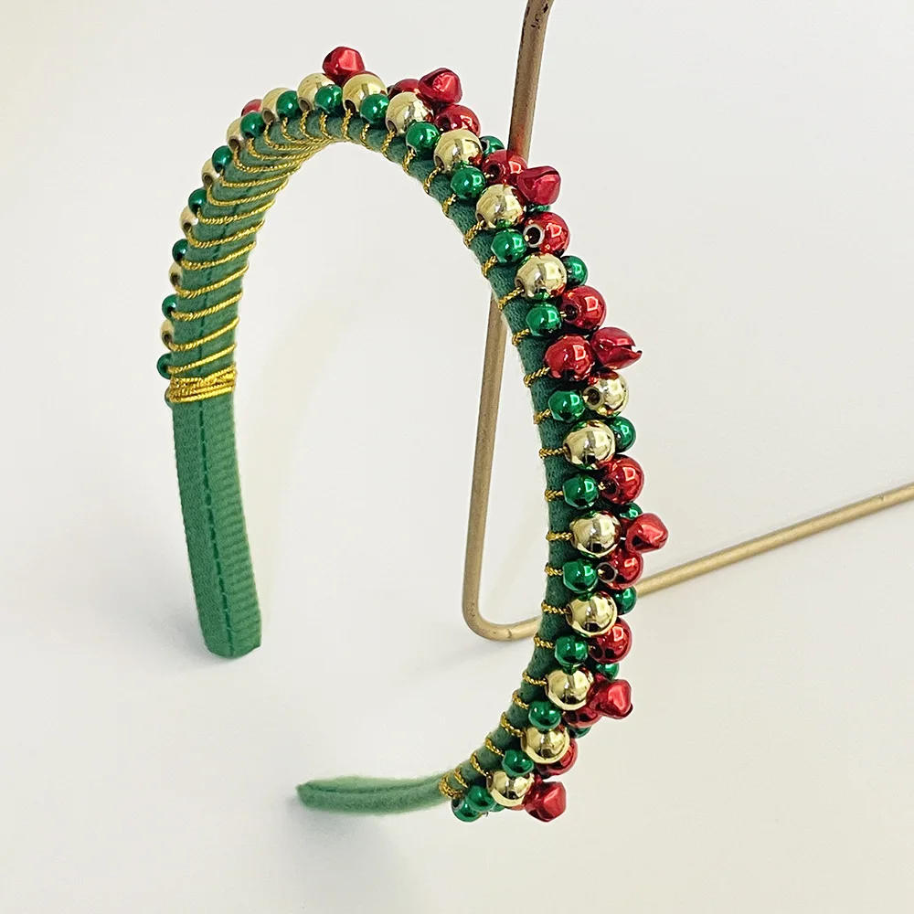Description Picture 5 of itemNew Red Green Christmas Headband Women's Simple Thin Edges Flannel Jingling Bell Beaded Winding Holiday Hair Accessories
